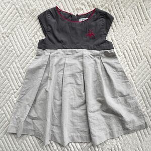 Okaidi Girls 3Y Gray Pleated Dress French Designer Cap Sleeve Cotton